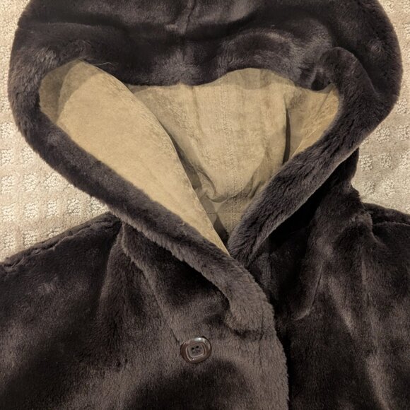 Reversible Brown Fur & Suede Teddy Jacket with Hood - Women M - Picture 10 of 13